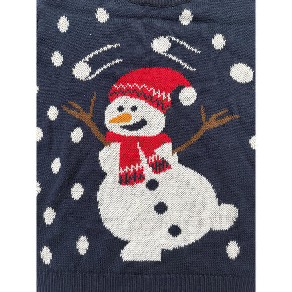 Taxi Unisex Kids Vintage Navy Blue Snowman Festive Christmas Sweater Size Small - Picture 7 of 8